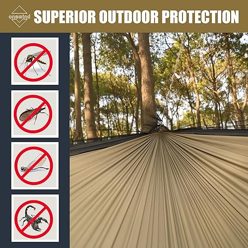Miniatura 5 de Onewind Hamaca de campamento de 12 pies con mosquitera y estructura Ridgeline, hamaca doble portátil ligera con correas de árbol de 12 pies y