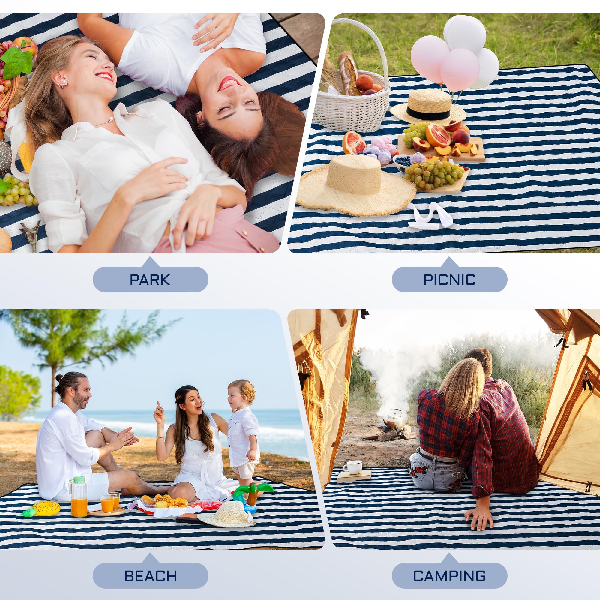 Coperta da Picnic Impermeabile 200x200 cm, Tappetino da Spiaggia Portatile Pieghevole Antisabbia