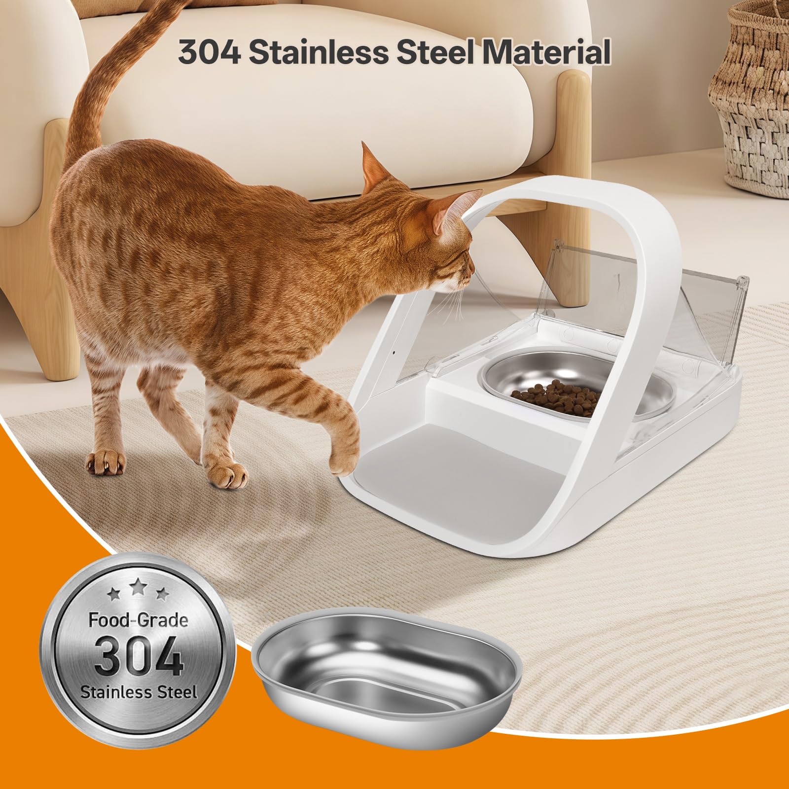 Ciotola in acciaio inox per mangiatoia automatica con microchip per gatti e animali domestici, design con anello di tenuta per mantenere il cibo fresco e ridurre gli odori, 2 pezzi + 1 tappetino