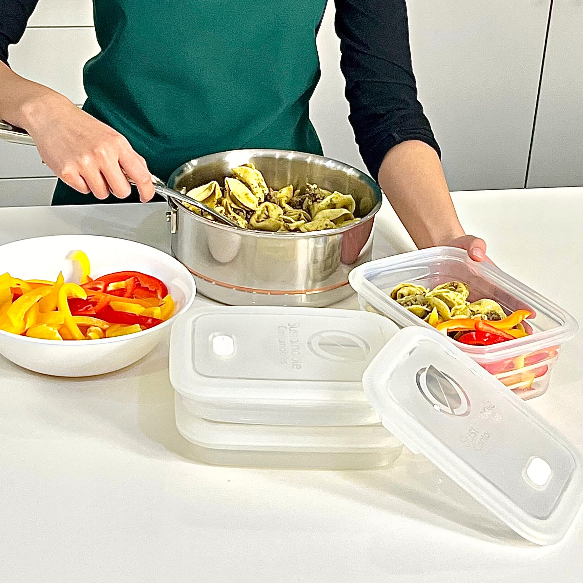 Recipientes plegables de silicona premium para almacenamiento de alimentos con tapas de silicona a prueba de fugas, platino transparente de grado alimenticio, sin BPA, certificado LFGB, compactos,