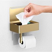 Vista 1 de Day Moon™ - Soporte de papel higiénico dorado cepillado con estante, soporte para toallitas para baño, dispensador de toallitas desechables, soporte