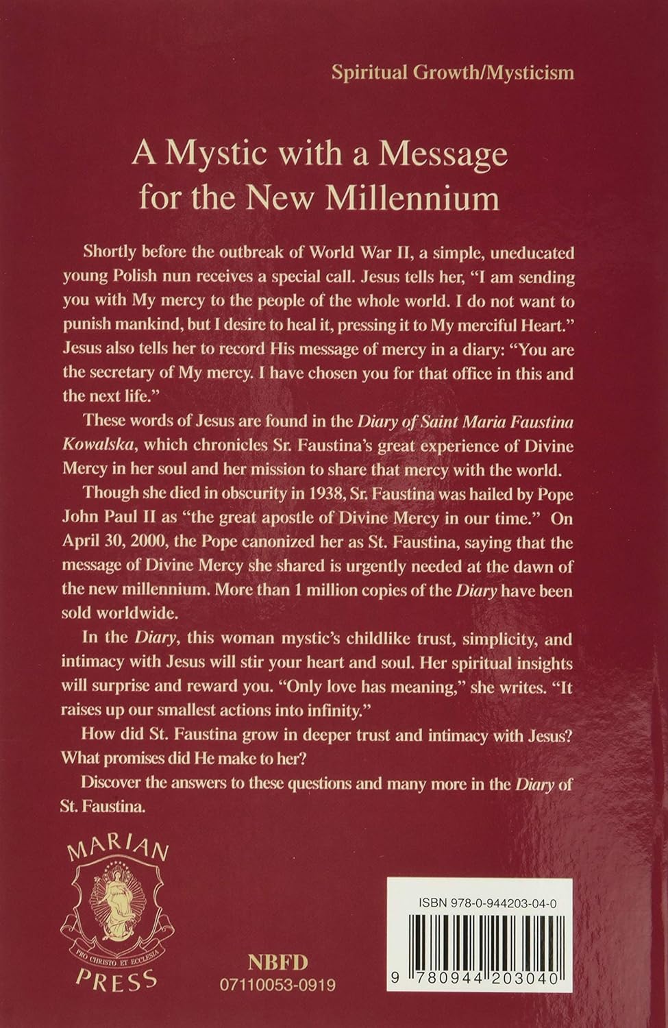 Diary Of Saint Maria Faustina Kowalska: Divine Mercy In My Soul - Paperback, Good Condition, 730 Pages