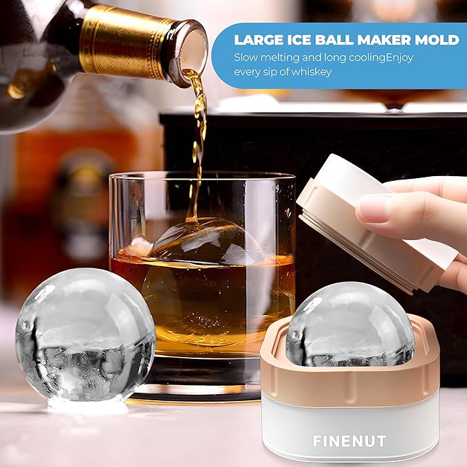 Silicone Ice Ball Mold with Lid, 4 Pack – 2.5 Inch Large Sphere Round Ice Maker, Easy Release BPA-Free Silicone Trays for Whiskey & Cocktails, Home Bars & Freezer
