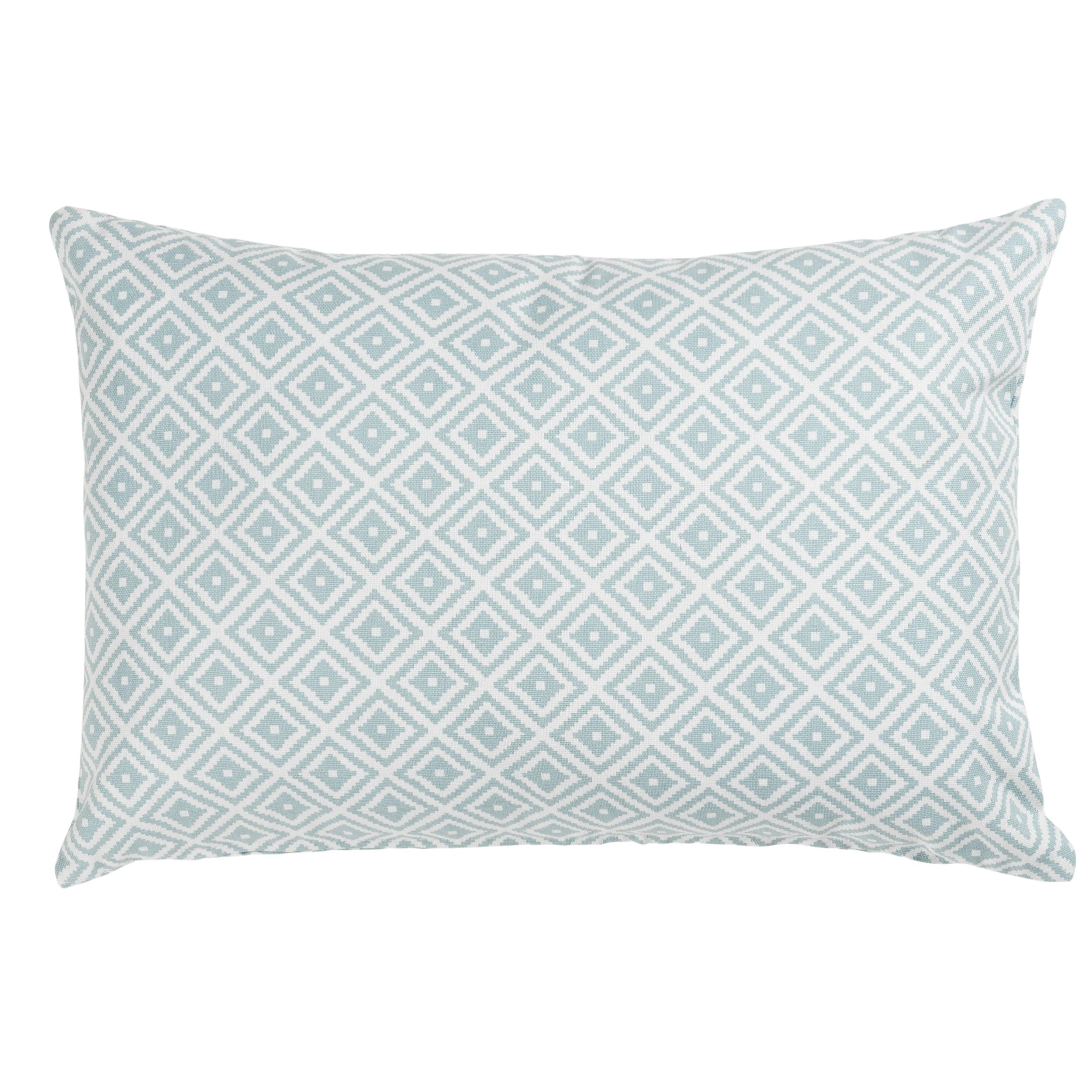 Linen Loft Blue Scandi Geometric Ikat Boudoir Cushion Cover In Duck Egg Double Sided. Modern Printed Diamond Pattern In Baby & White. 17X12 Cover Only