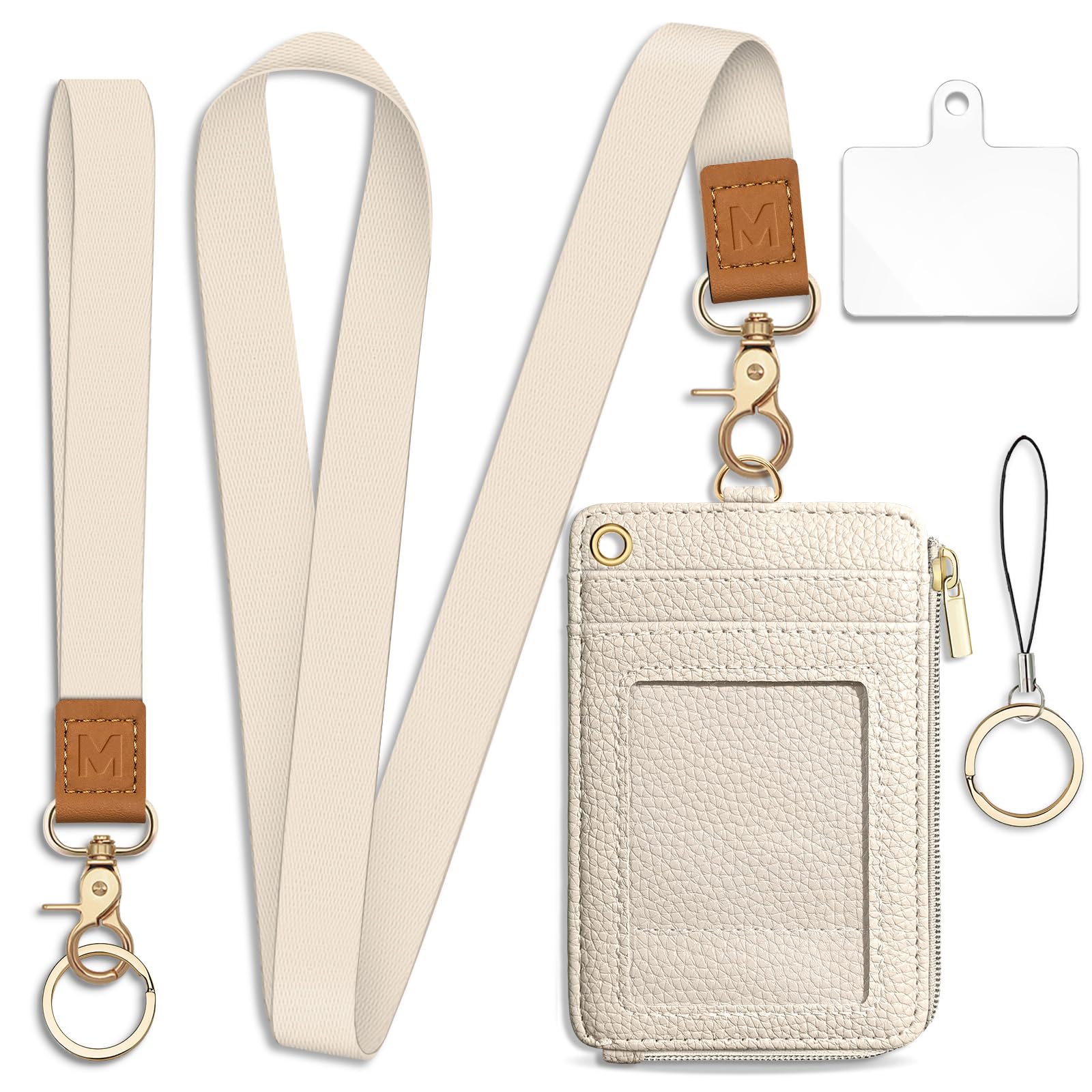 Piefly Lanyard Wallet with ID Badge Holder, Small RFID Credit Card Holder Women Keychain Wristlet, Slim Card Organizer with Zipper Pocket Phone