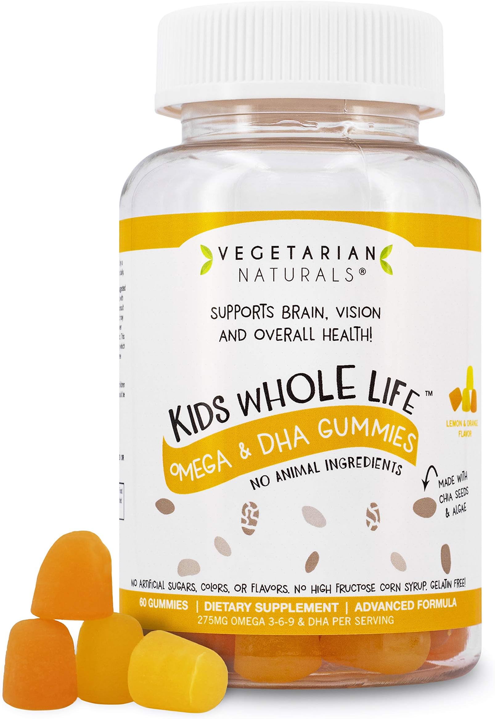 Vegetarian Naturalsยฎ Kids Whole Lifeโข Omega 3-6-9 DHA Vegan Friendly Vitamin Gummies Supplement, Gluten Free, 275mg Per Serving, 60 Count