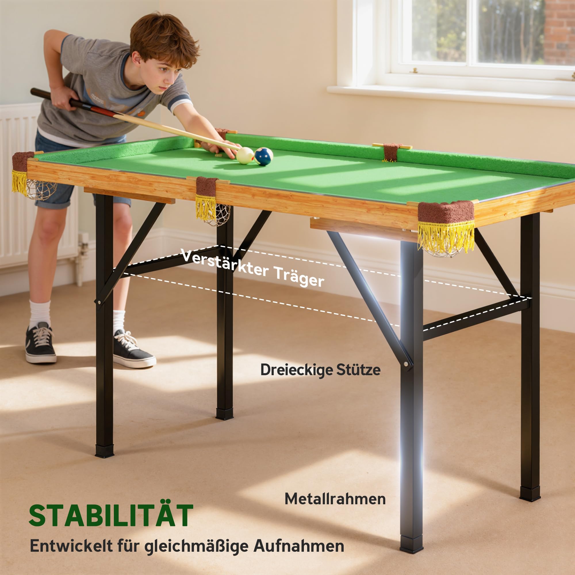 SPORTNOW Tavolo da biliardo pieghevole, mini biliardo, con 2 stecche, 16 palline, gesso e triangolo, con spazzola per biliardo, tavolo da biliardo per adulti, 120 x 63 x 73,5 cm