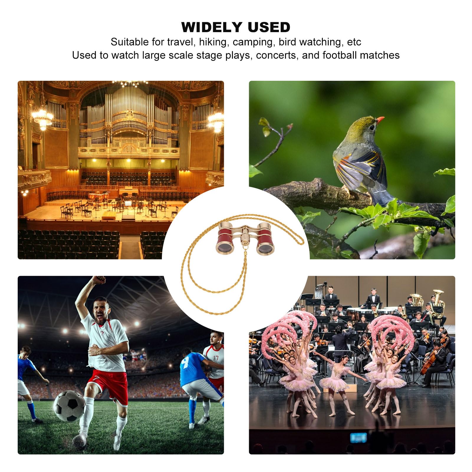 Jumelles d'Opéra 3X25, Lunettes de Théâtre HD Grand Angle Chaîne Inclus Observation Oiseaux Chasse Plein