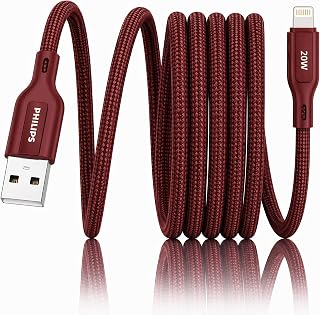 PHILIPS DLC4150VI/94 20W iPhone Original Type-A to Lightning Fast Charging Cable (1.5m, Iron Red) | MFi Certified | 480Mbp... Price In India