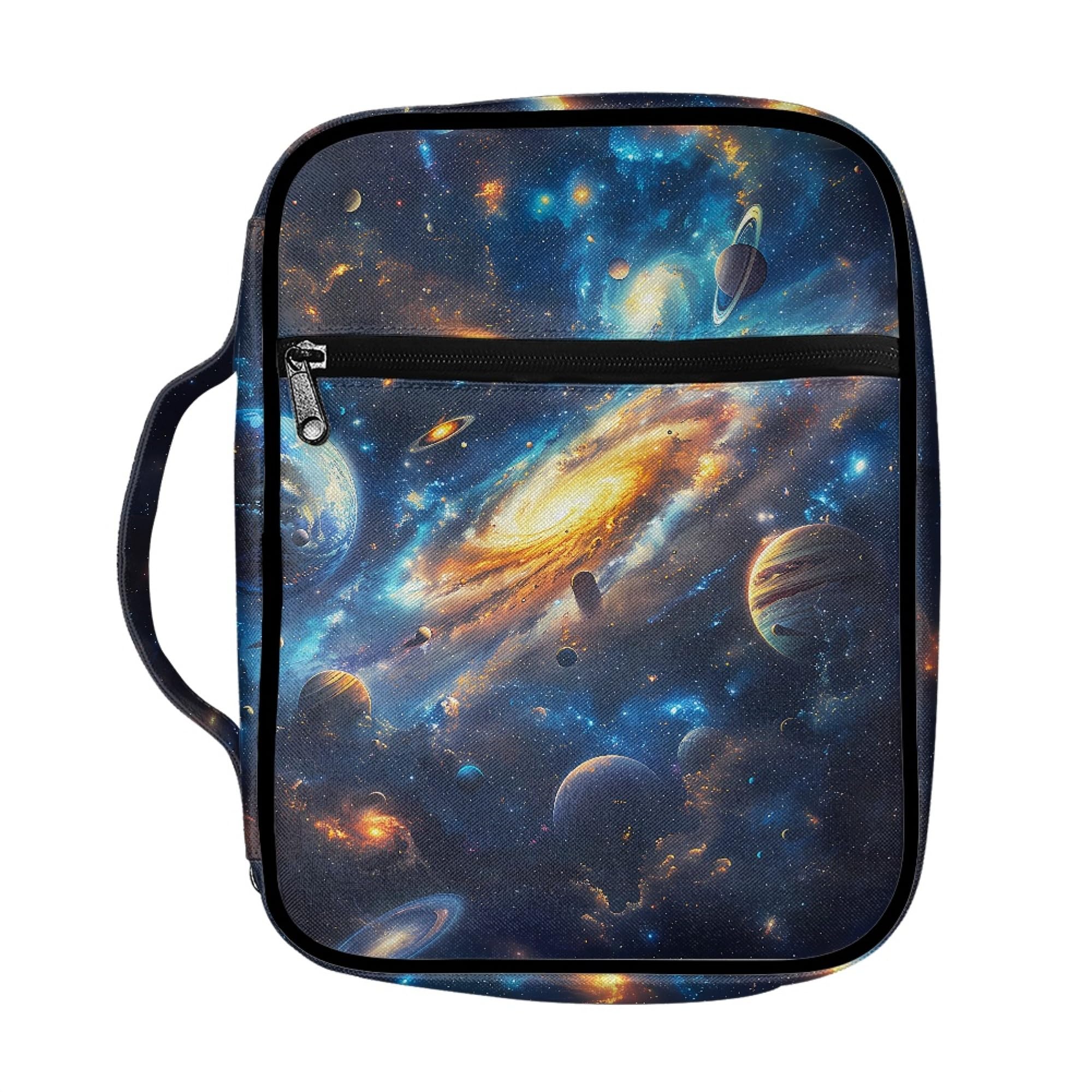 Coldinair Stellar Planets Bible Cover Case for Boy Kids,Carrying Book Cover Bible Holders with Handle and Zippered Pocket,Fits for Standard/Large Size