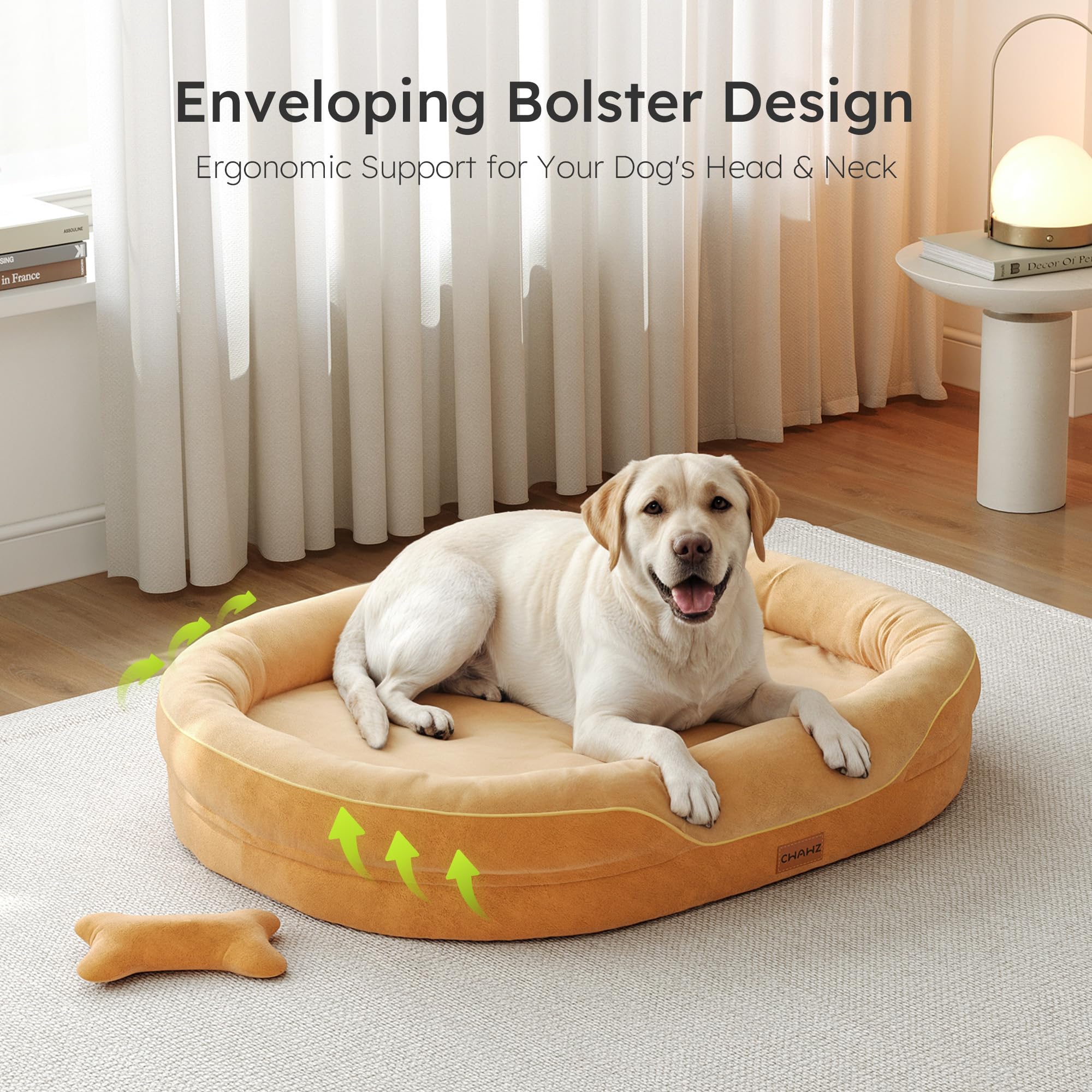 CWAWZ Jumbo - Cuccia ortopedica per cani di grandi dimensioni, con rinforzi a tutto tondo, letto rinfrescante per cani con memory foam, lavabile, con fondo antiscivolo, marrone