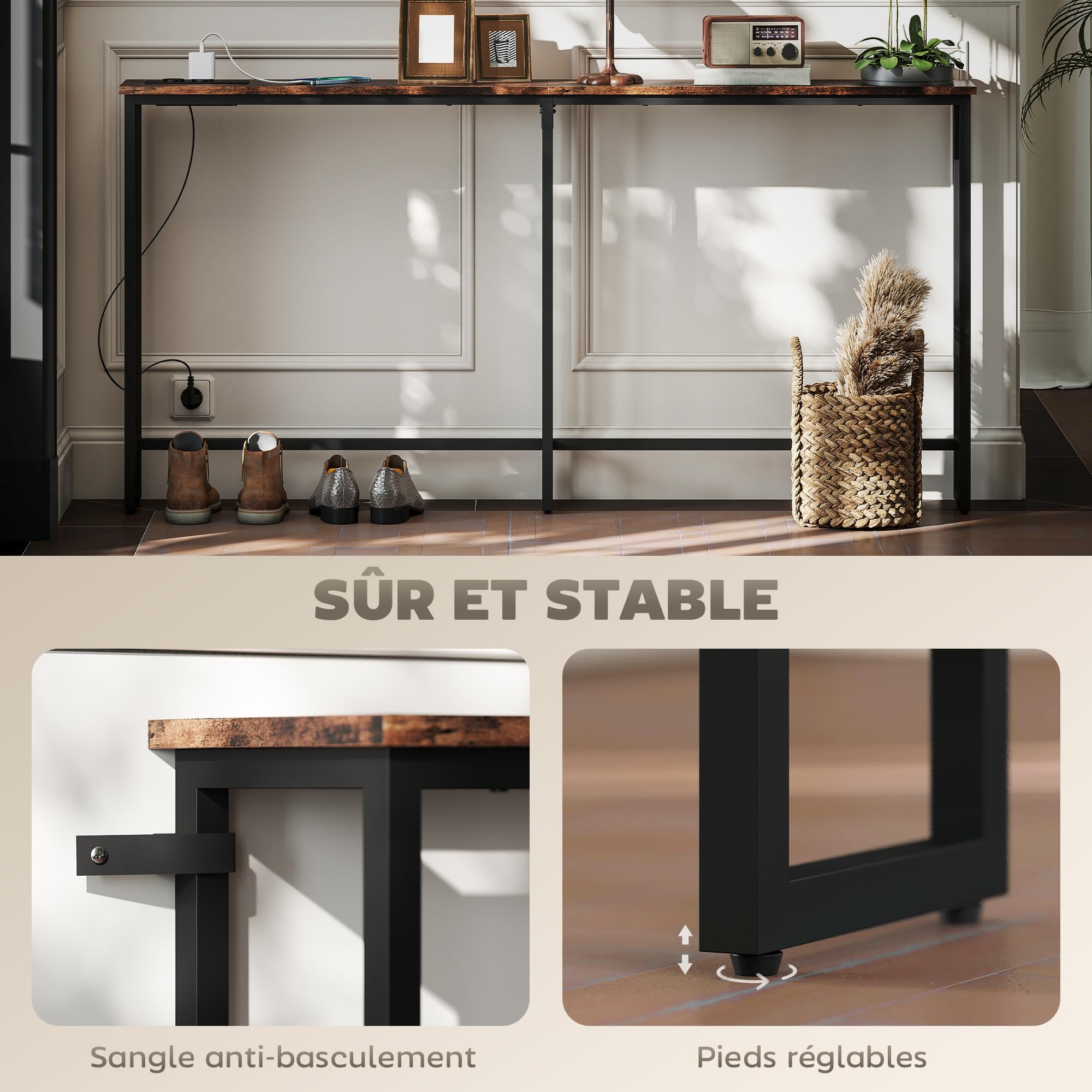 Smalle Haltafel met USB & Stopcontacten - Industriële