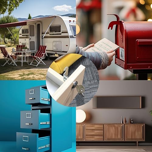 Miniatura 8 de Paquete de 2 cerraduras de gabinete con llaves, cerradura de leva de 58 pulgadas con llave similar, reemplazo de bloqueo de buzón seguro para cajón