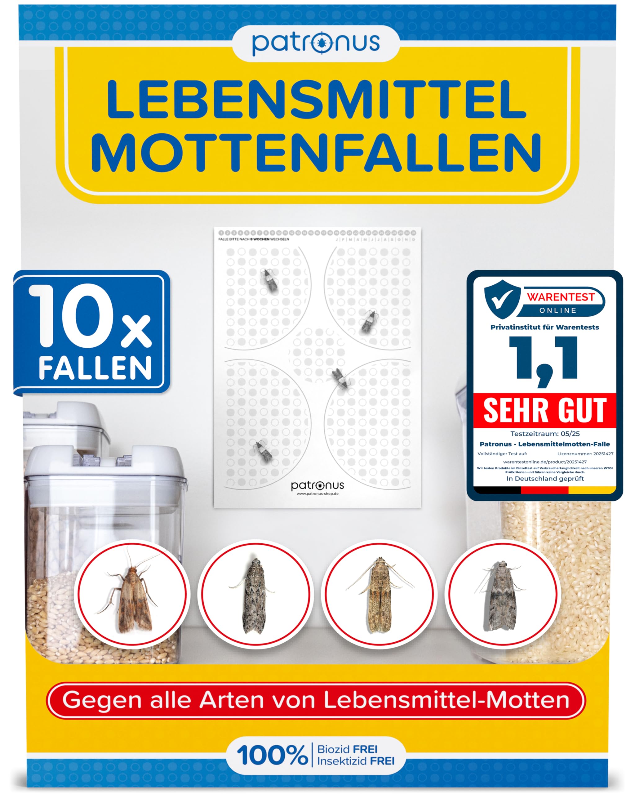 Patronus Food butterfly trap [value pack of 10] - moth trap against food butterfly with maximum attraction - Pheromone trap with high-performance adhesive to detect infestation