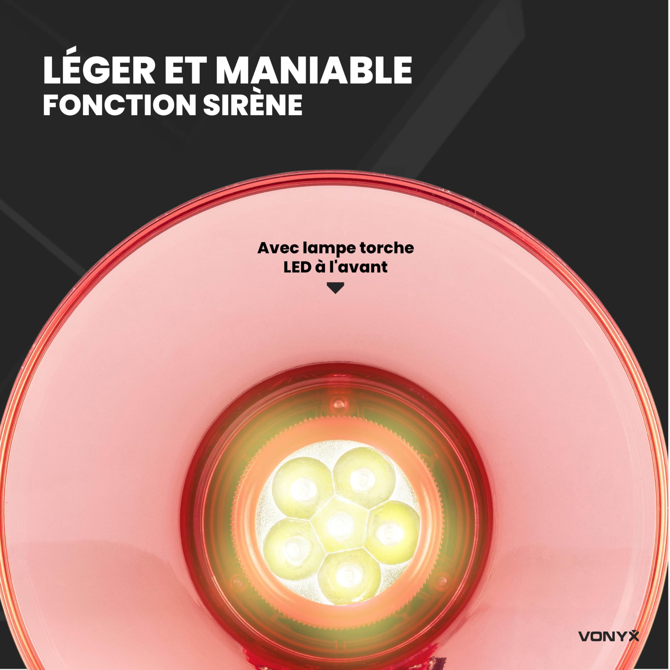 VONYX MEG050L Mégaphone avec Lampe Torche 50W, Idéal pour Manifestations et Matchs Sportifs - Jusqu’à 1 km, Bluetooth & Lecteur MP3, Poignée avec Dragonne, Imperméable