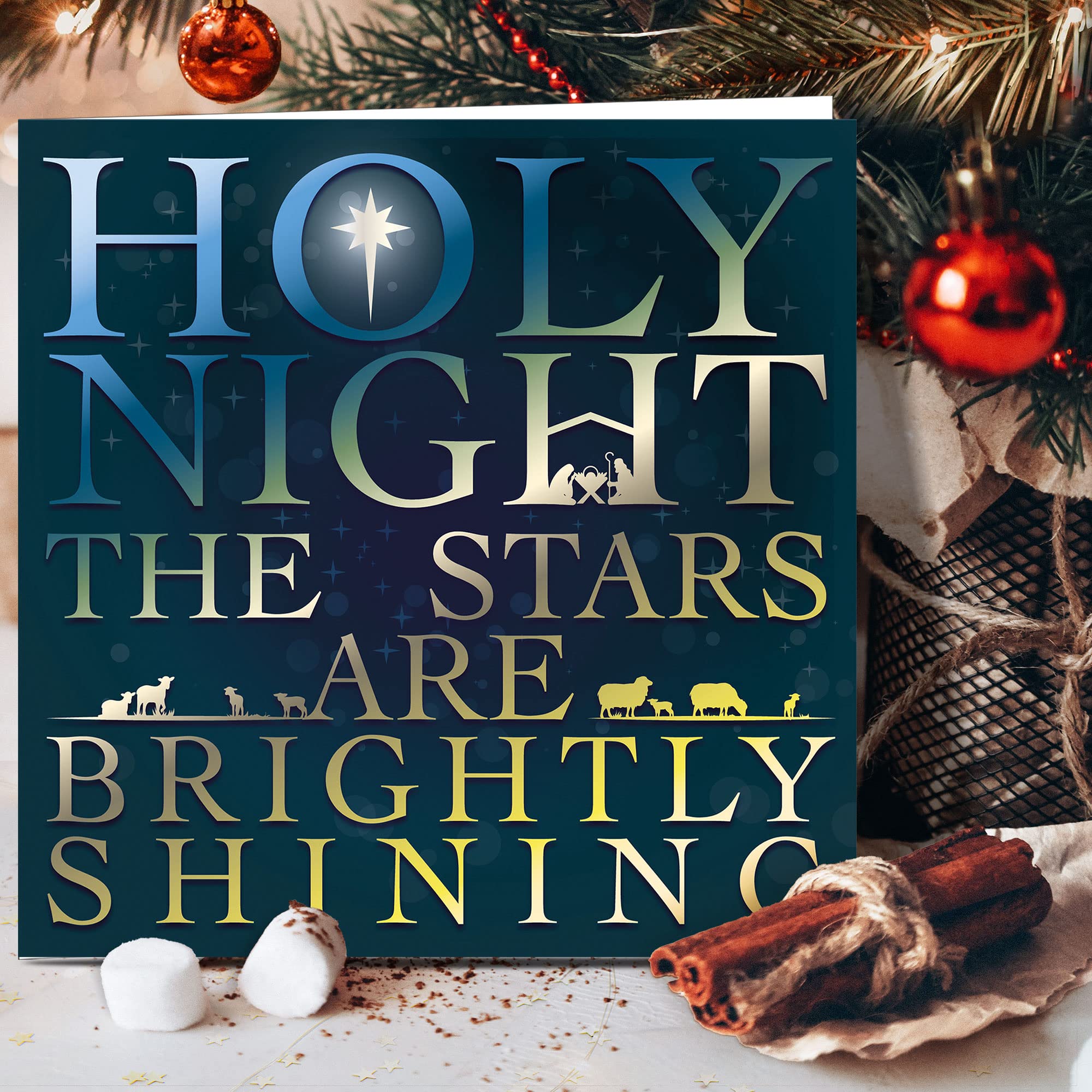 Christian Christmas cards, pack of 10 - Holy Night Christmas cards pack with Bible verse Luke 2:14 inside these religious Christmas cards, by Just Cards Direct - Image 2