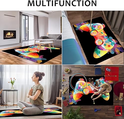 Miniatura 6 de Alfombra de juego para adolescentes y niños con decoración de controlador de juego, alfombras de juegos 3D para dormitorio de niños, sala de estar,