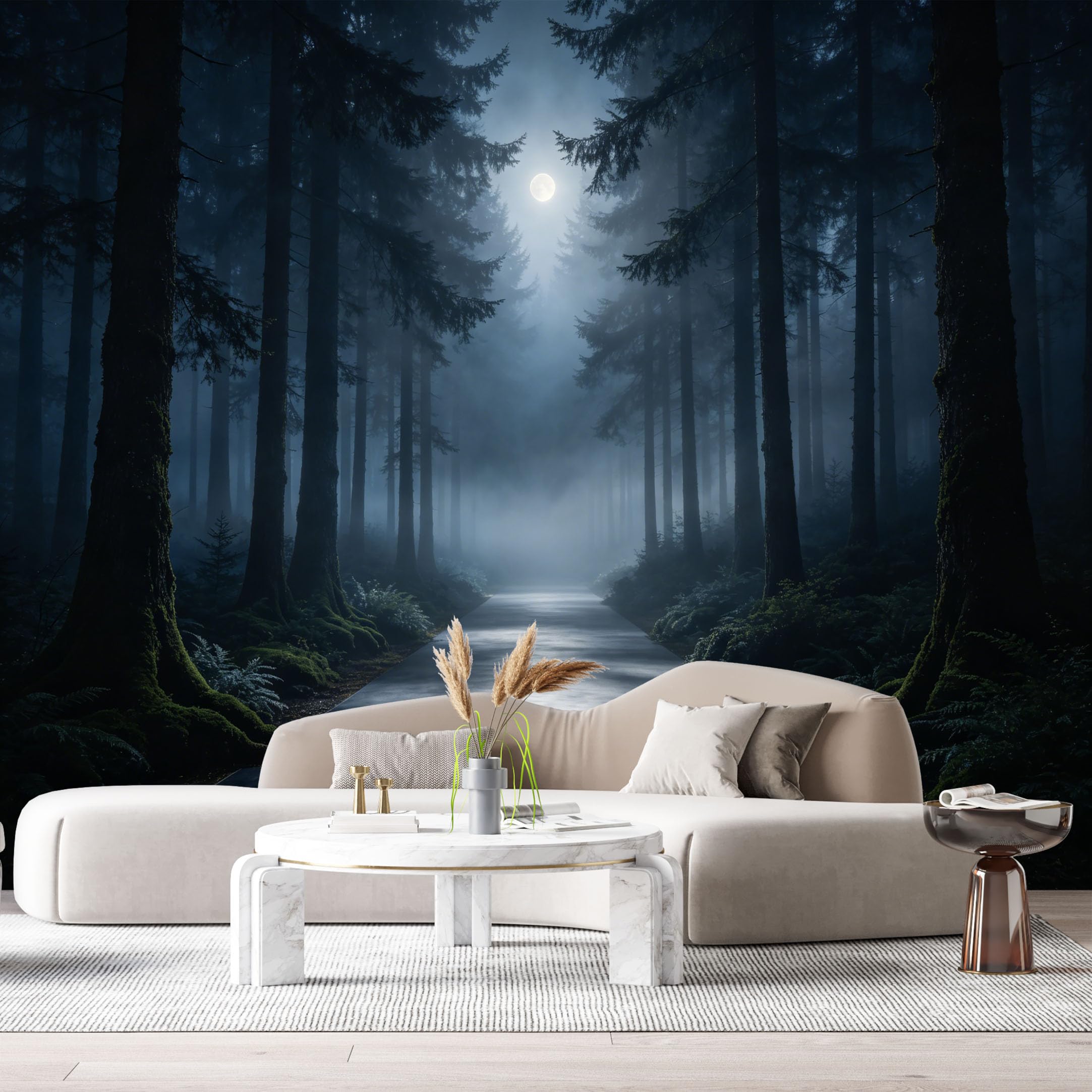 Custom Size Wall Murals Moonlit Forest Landscape Foggy Path Night Woods SelfAdhesive Wall Fabric Removable Large Wallpaper for Photo Living Room