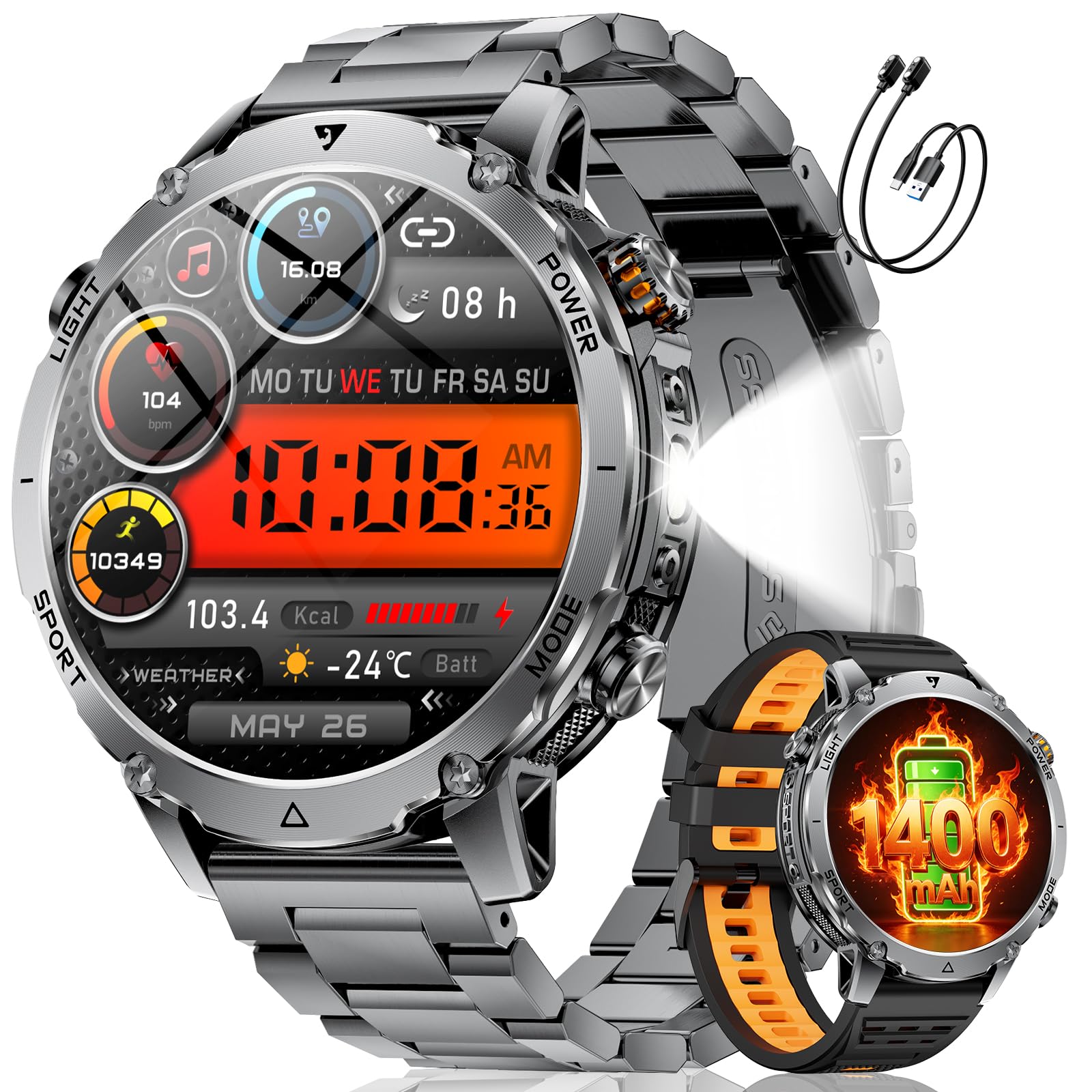 SUNKTA Smartwatch Uomo 1400 mAh grande batteria 1,7" HD Bluetooth chiamate Orologio intelligente per iOS Android 100+ modalità Sportive fitness,Monitoraggio della salute,sonno,contapassi,grigio