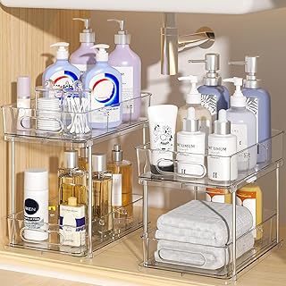 Delamu 2 Pack Snap-Lock Bathroom Under Sink Organizers and Storage, 2 Ti...