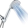 Luxury Square 6-setting High-Pressure Hand Shower. Extra-Long 72 Stainless Steel Hose, Bracket, Solid Brass Fittings, All-Chrome Finish. Premium Handheld Shower Head from Top American Manufacturer