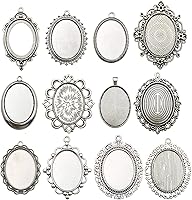 Youdiyla 10 Mixed Blank Oval Pendant Trays 30x40mm Antique Silver Bezel Frames for DIY Photo Jewelry Making