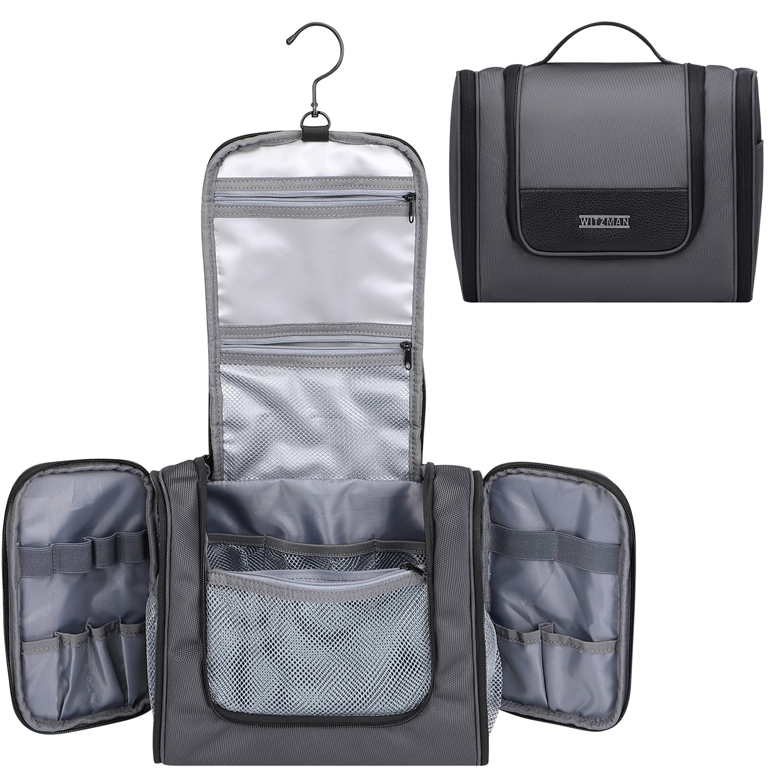 Toiletry Bag for Men Large Hanging Multi-Organization Bathroom Bag Water-Resistant Dopp Kit Shaving Bag Men(B690 Grey)-image-36