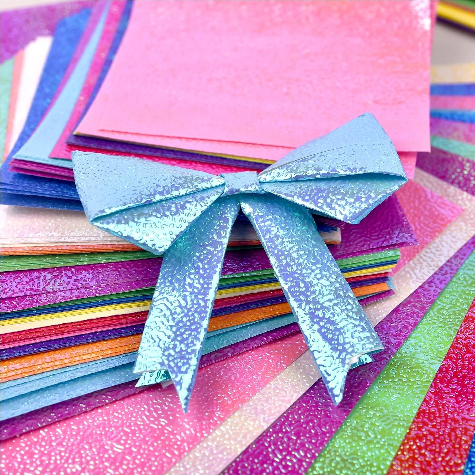 100 pezzi di carta origami perlescente, monofacciale, glitterata, fatta a mano, da piegare a forma gru, for bambini, fai te e scrapbooking Per Disegno E Origami(15x15cm)