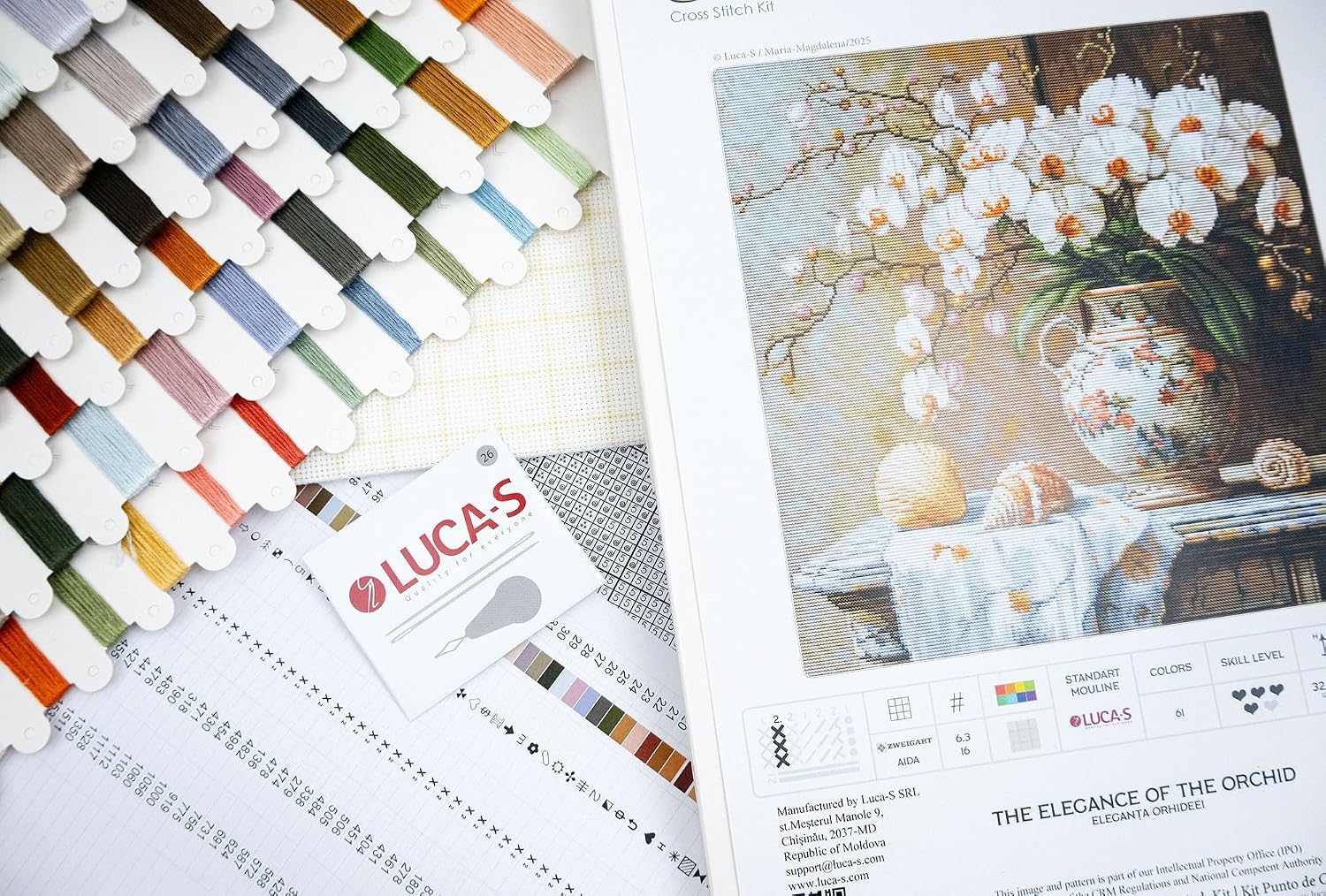 Luca-S Cross Stitch Kit Gold - The Elegance of the Orchid, B714, Counted Cross Stitch Kit for Adults, Needlecraft and Embroidery Kit