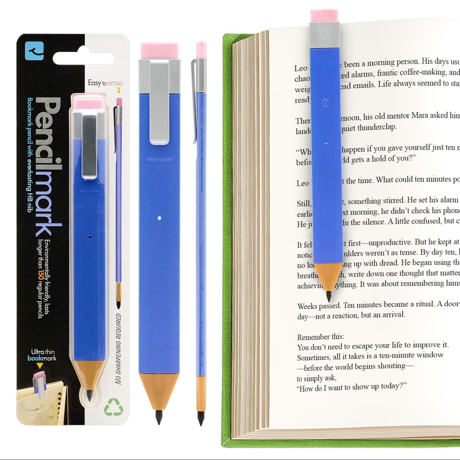 Gifts for Readers & Writers Pencil Bookmark & Page Marker - Slim Writing Tool & Stationery Accessory for Journal, Notebook, Planner, Book Annotations & Pencilmark Blue
