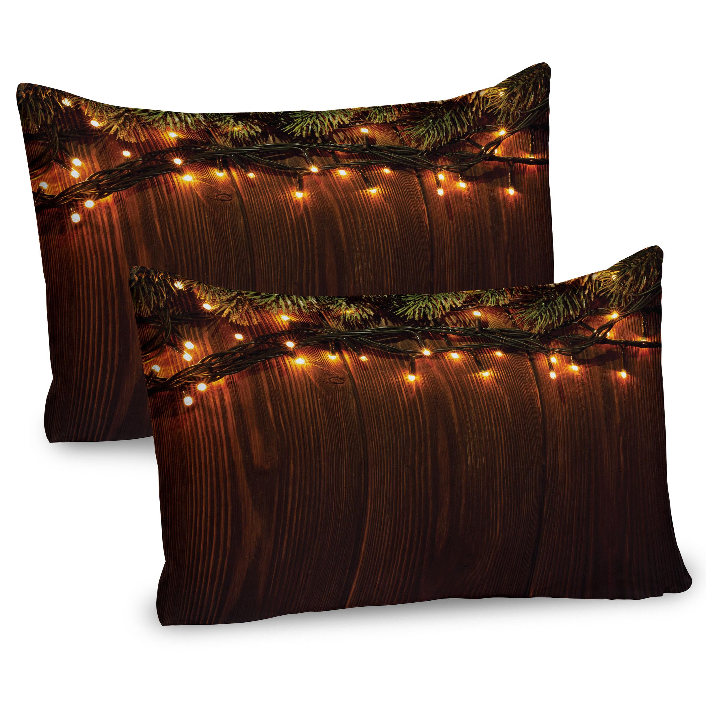 Ambesonne Christmas Pillow Sham Set of 2, Xmas Branch with Country Festivity Synergy Surprise Celebration Theme Print, Quality Microfiber Bedding Item for All Seasons, 36