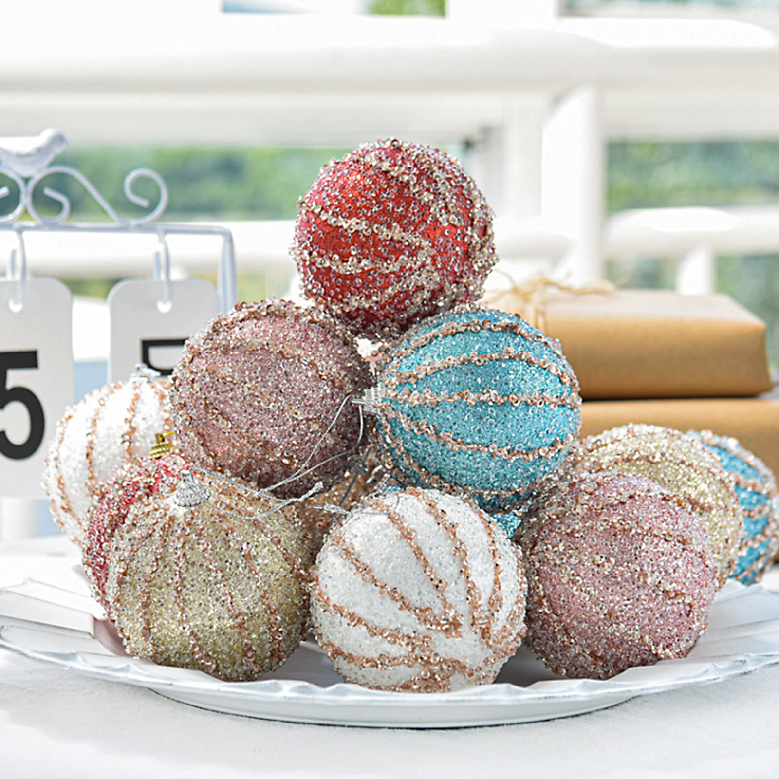 Weddi Weihnachtskugeln, Dekorationszubehör, 10 Stück Weihnachtskugel-Ornamente, 3,15 Zoll Glitzer-Pailletten-Schaumstoffkugel, bruchsichere Weihnachtsdekoration, Baum-Hängekugeln for Weihnachtsbäume (