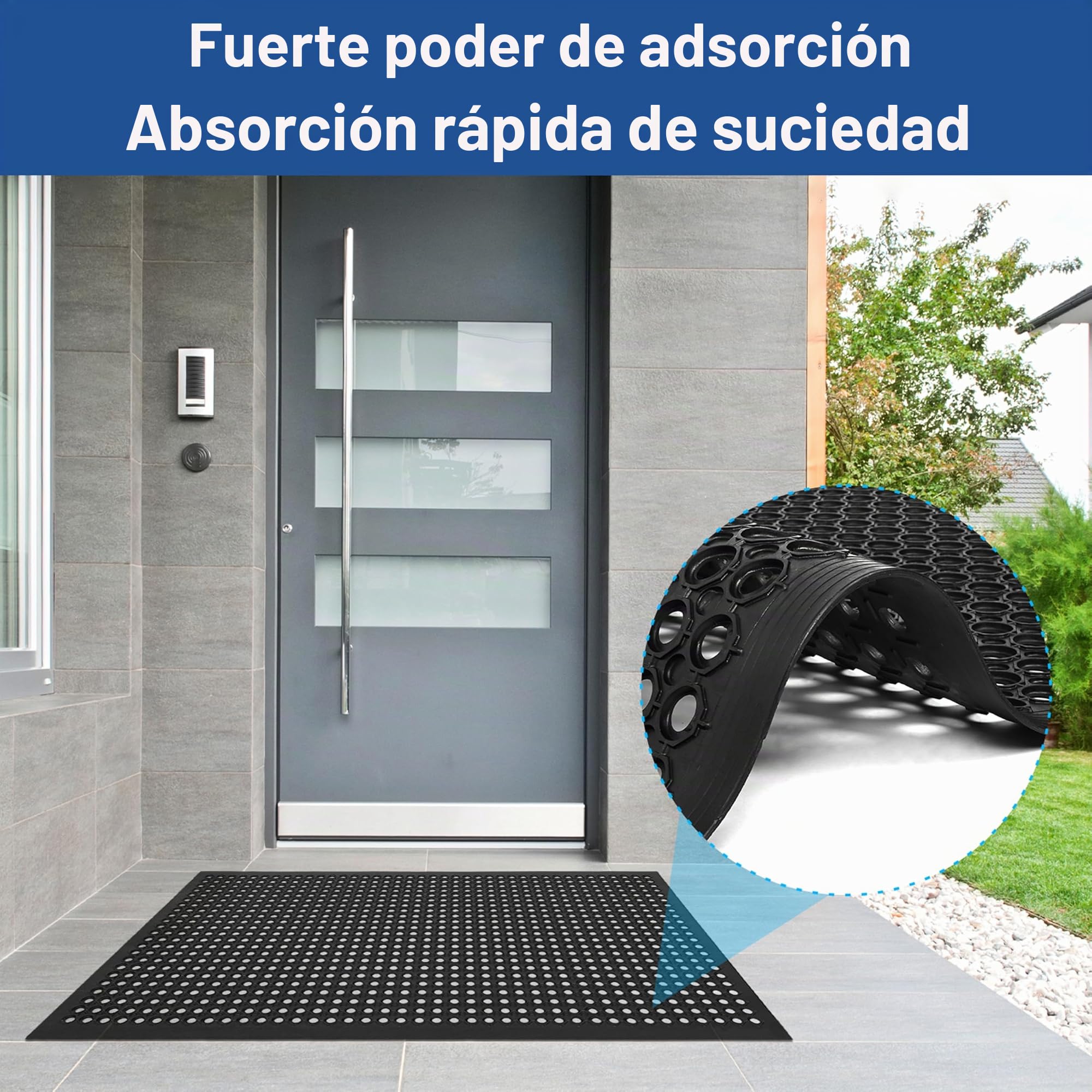 MYOYAY Alfombrilla de Goma con Anillos de Goma 90 x 150 cm, Alfombrilla de Panal Grande de Goma para el Exterior, Felpudo Perforado, Alfombra Antideslizante para atrapar la Suciedad