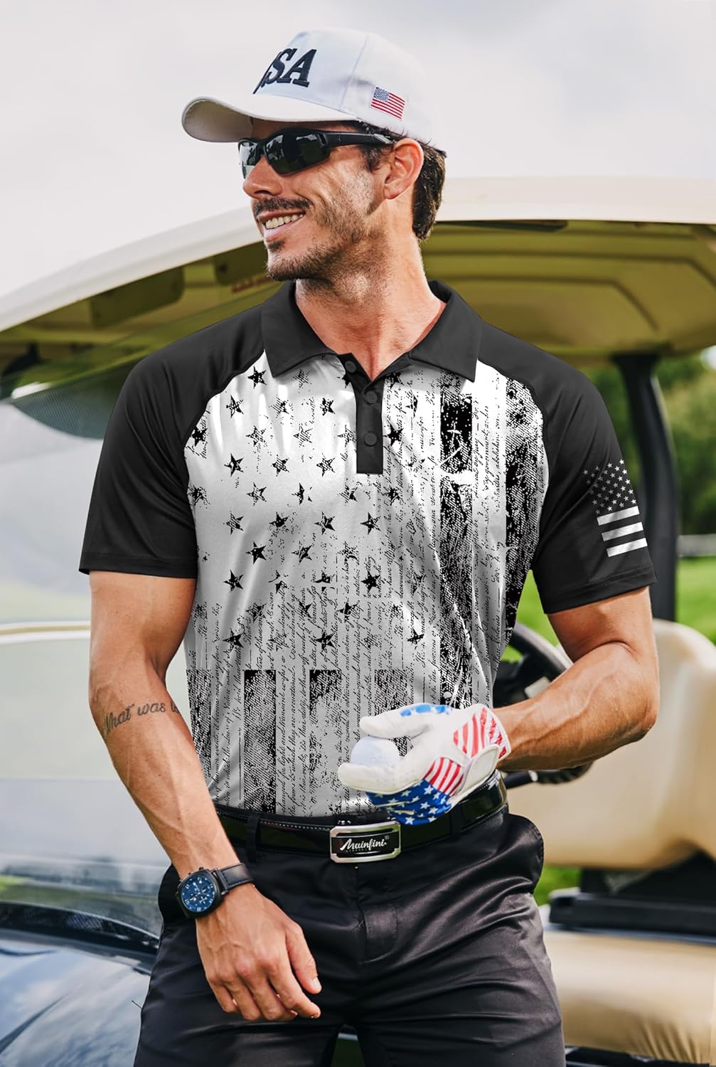 Mainfini Men's Red White Blue Tee US Flag Polo T Fourth of July Short Sleeves Button Polo 3XL - Image 8