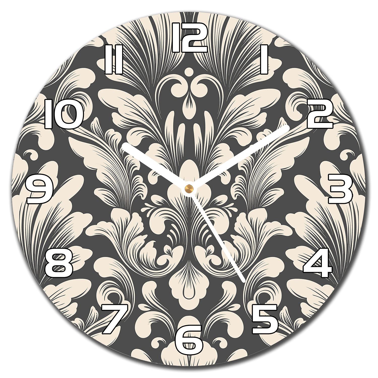 Horloge en verre murale moderne 30cm motif damassé pour créer une ambiance élégante