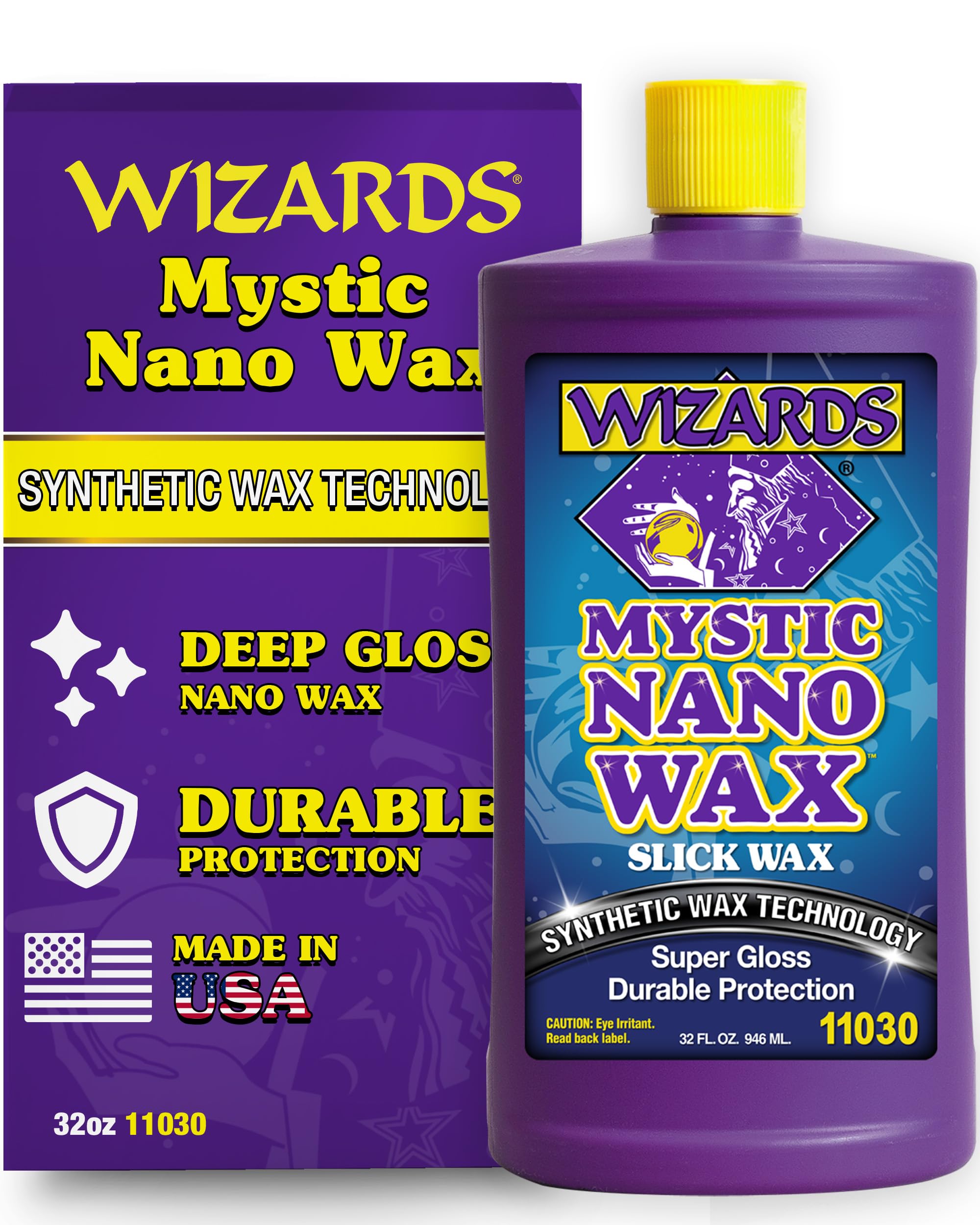 Wizards Mystic Nano Car Wax Polish - Protects and Provides Extreme Gloss and Slickness - Safe For All Paint and Clear Types Car Polishing Compound - For Both Machine and Hand Use - 32 oz