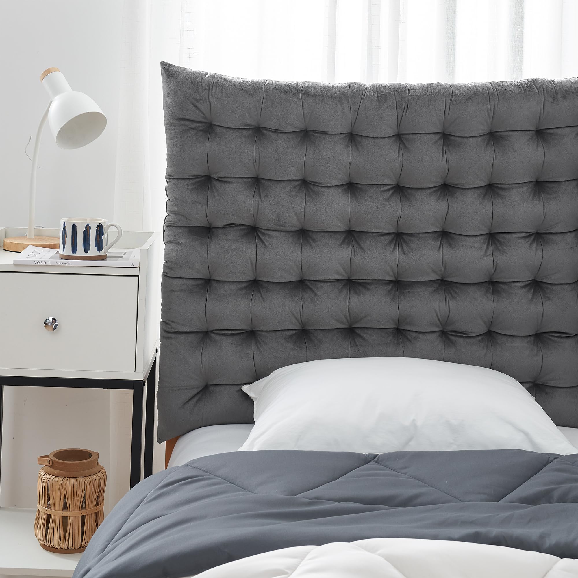 Rainha Plush Tufted College Headboard - Dark Gray, Twin/Twin XL, 23.6x40.15 Inches
