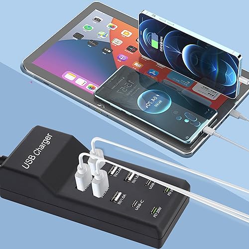 Miniatura 3 de Estación de carga USB de 100 W, 10 puertos (6 USB-A y 2 USB-C, 2 PD20W) compatible con iPhone 11-15, tabletas, color negro