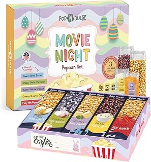 Easter Basket Stuffers Movie Night Popcorn Gift Set, Gourmet Popcorn Seasoning Variety Pack and Kernels, 3 Color Kernels and 5 Flavorings, Non-GMO, Gluten Free, Family Easter Gifts For Teens, Kids, Adults, 10 Pack