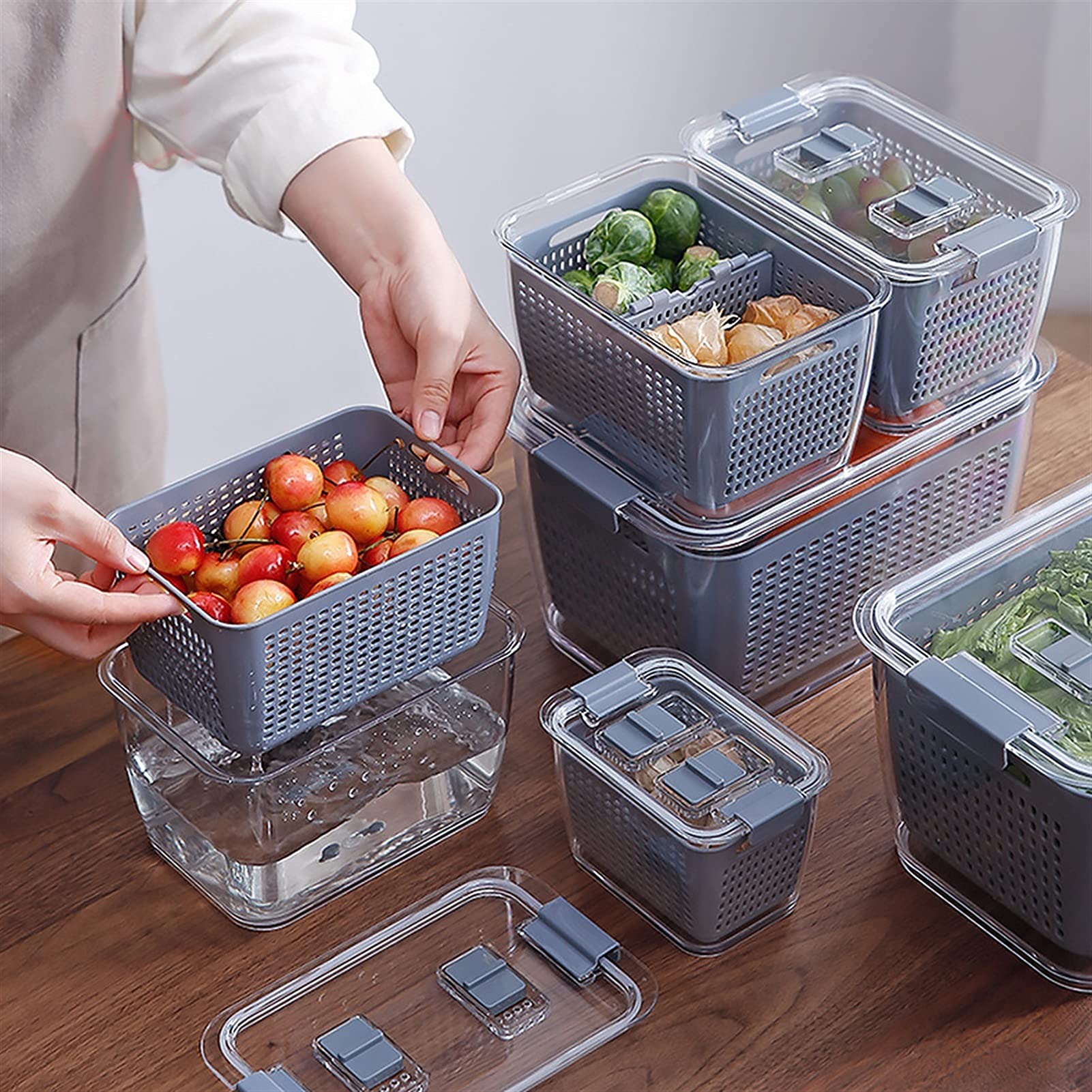 Scatola di immagazzinaggio Plastica Plastica Cestino frutta verdura cestino da cucina cestino da cucina frigorifero conservare la scatola di conservazione multifunzionale (Color : M)