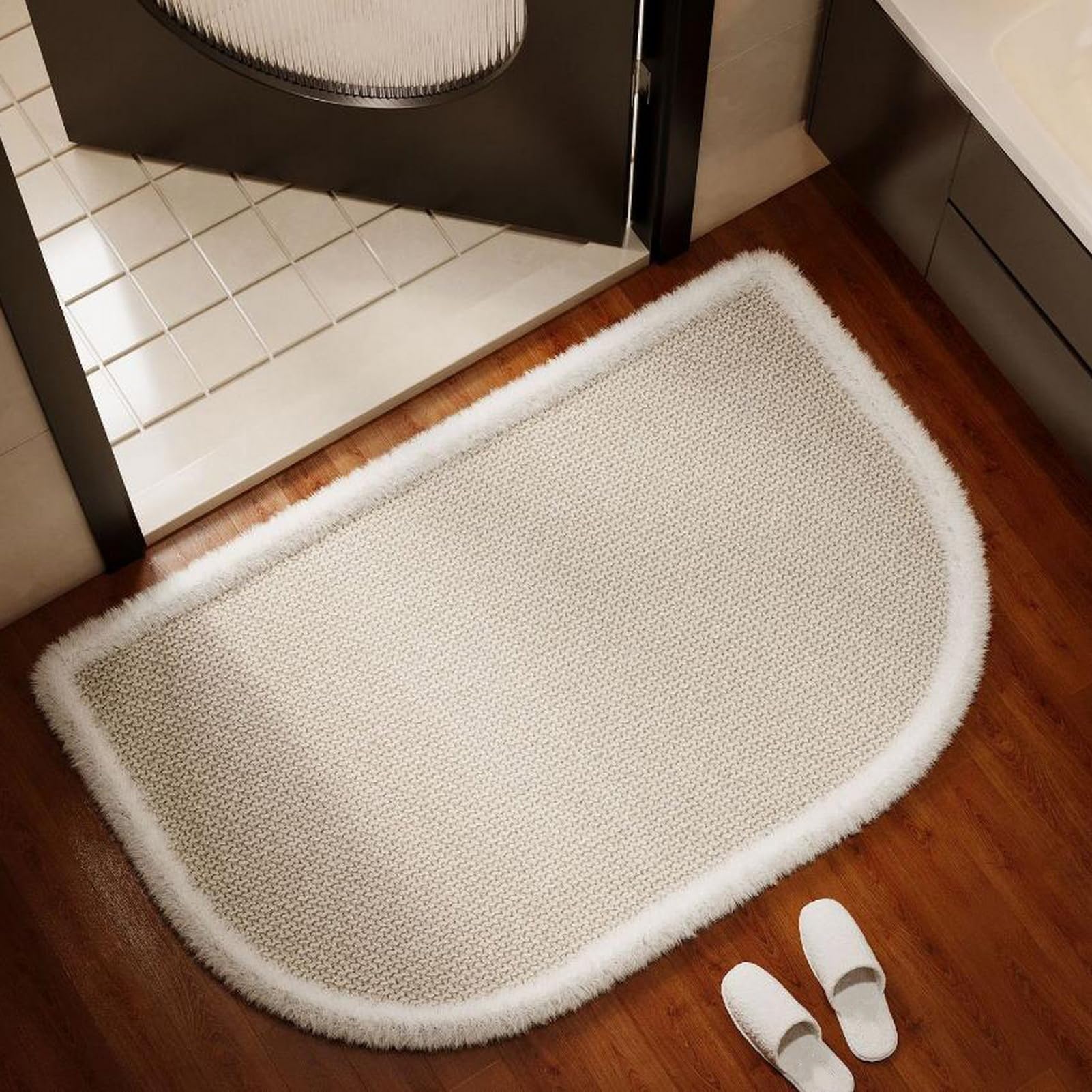 GIBZ Tappetino da Bagno a Semicerchio 50x80cm Tappeto in Tessuto Marrone | per Vasca da Bagno, ad Asciugatura Rapida, Lavabile e Facile da Pulire, con Sottofondo in Gomma Antiscivolo, Morbido