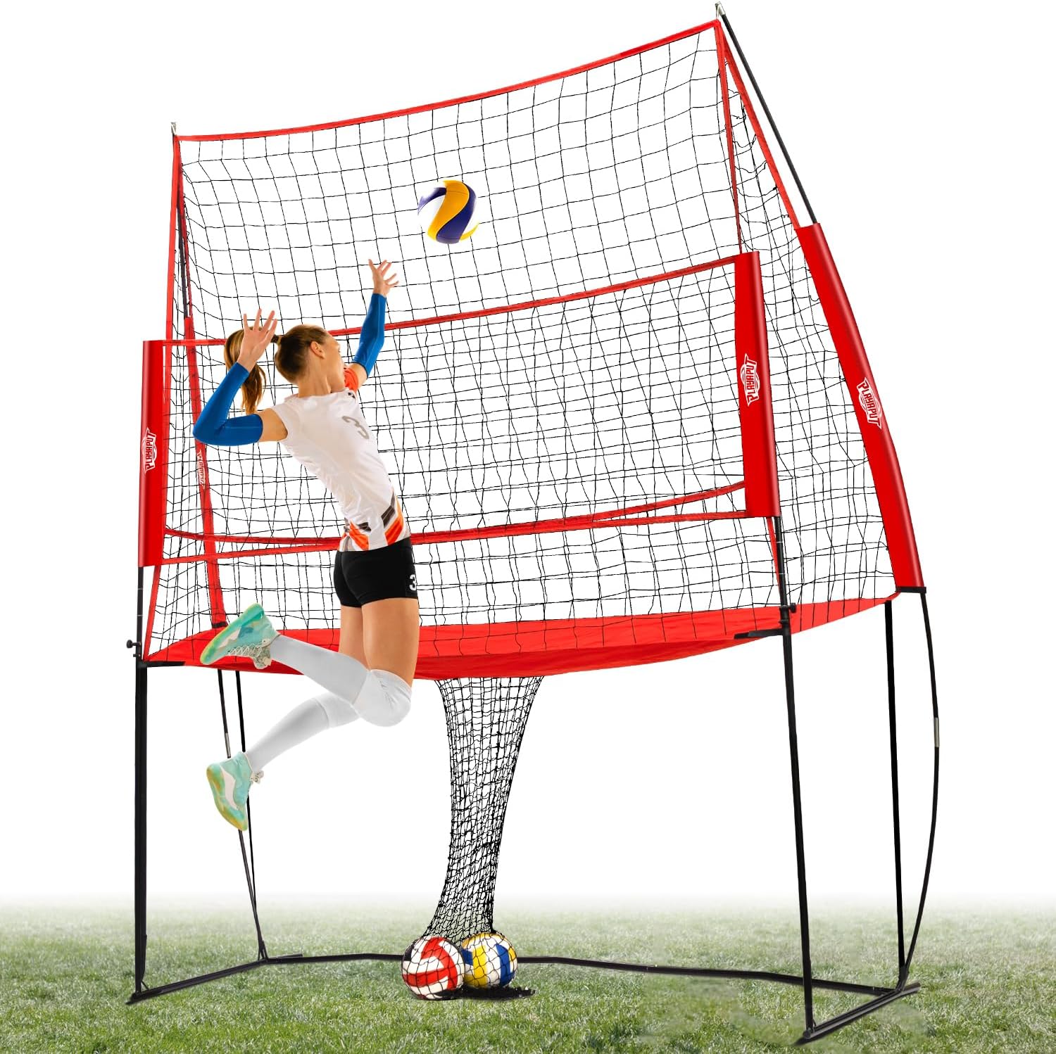 Volleyball Training Equipment Net,Height Adjustable Volleyball Practice Net Station for Serving,Spiking, Hitting,with Carryingbag Easy Assembly & Storage Great for Indoor/Outdoor