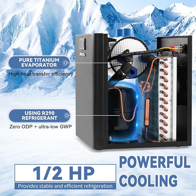 Poafamx 1/2HP Water Chiller for Cold Plunge, Ice Bath Chiller Kit with Filter, Hose, Water Pump, 132Gal Water Cooler System for Cold Tub, Quiet Cold Plunge Chiller for Athletes