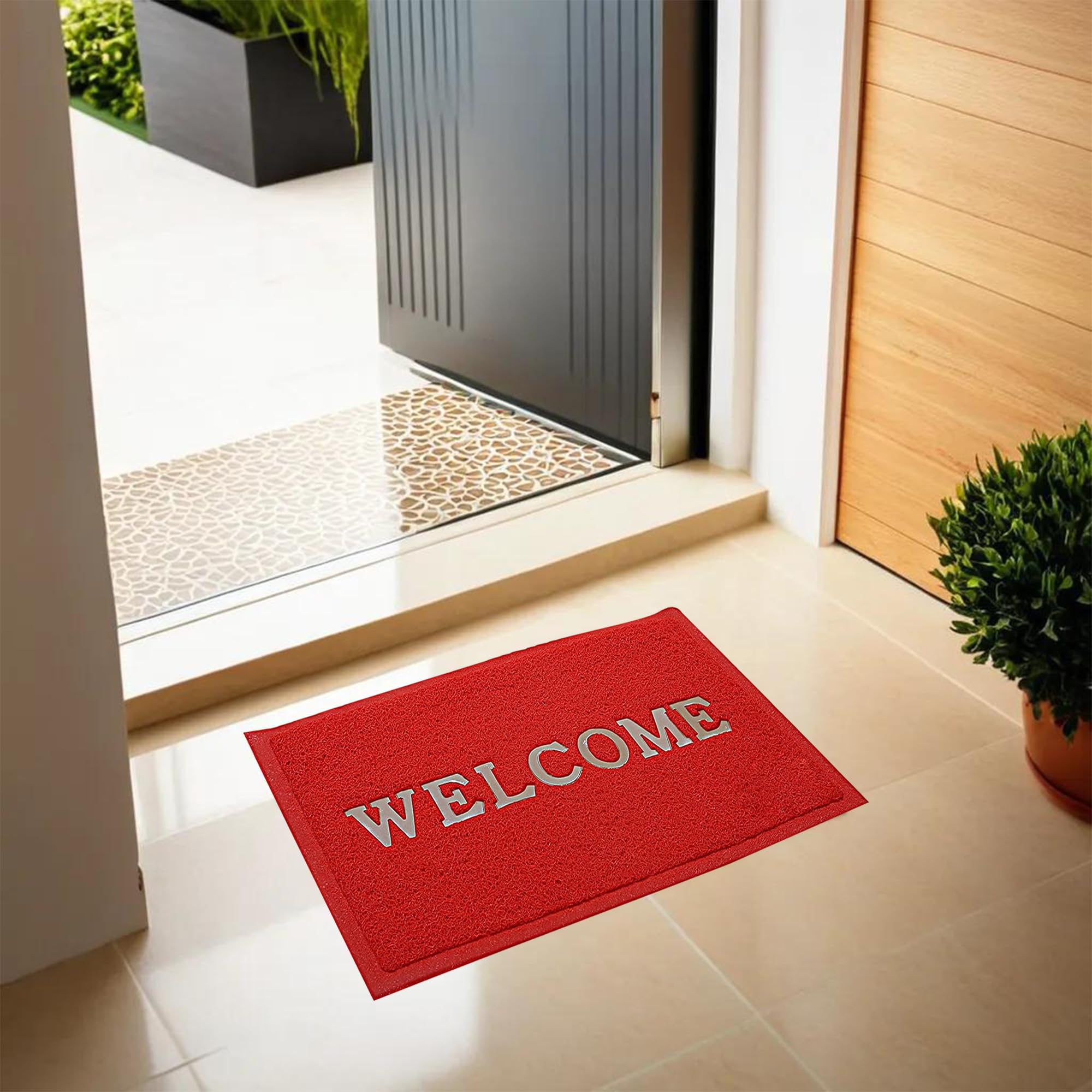 Zerbino Benvenuto Antiscivolo Kuber Industries - Rosso - PVC Resistente - 40x60 Cm - 4