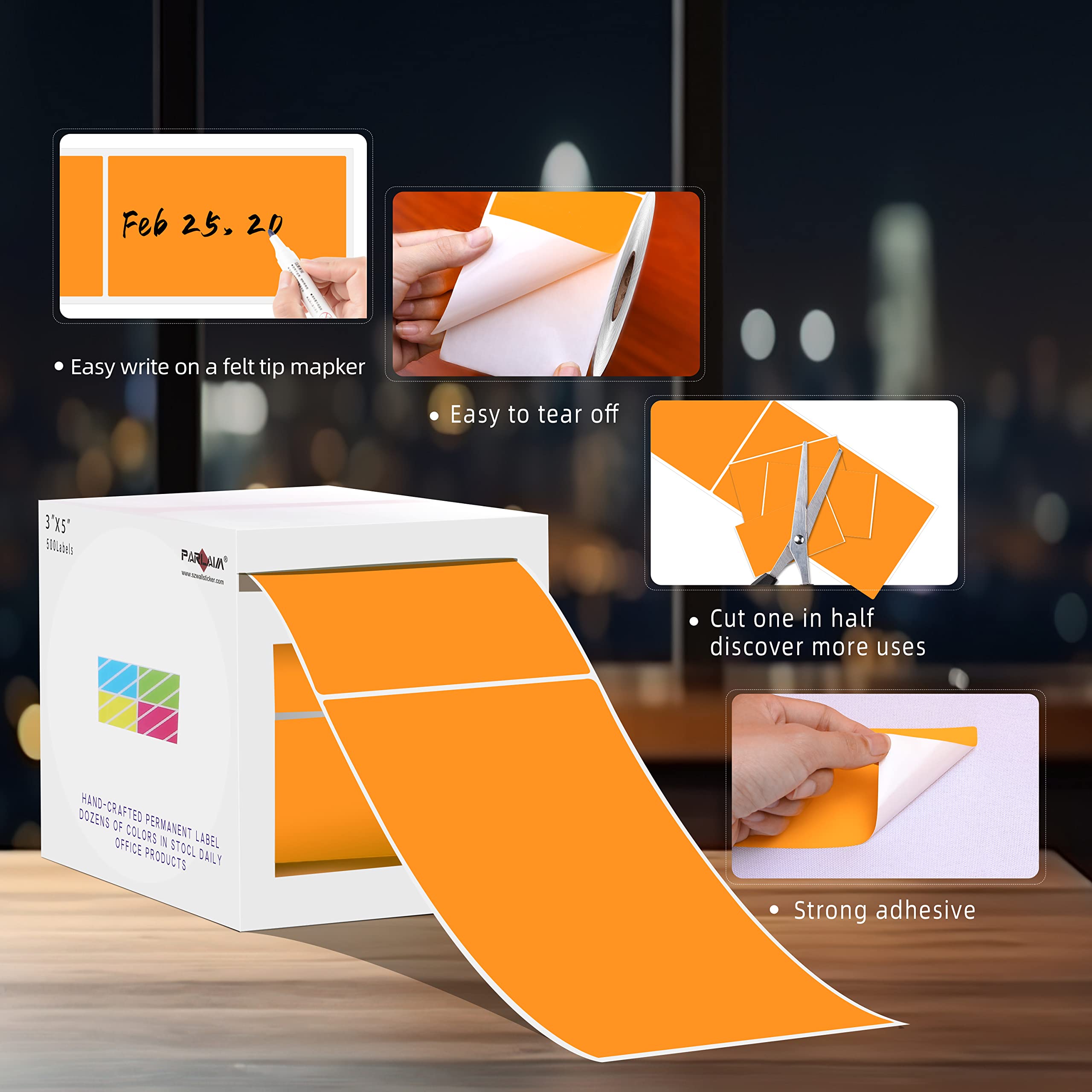 PARLAIM Lot de 500 autocollants rectangulaires de 7,6 x 12,7 cm (orange)