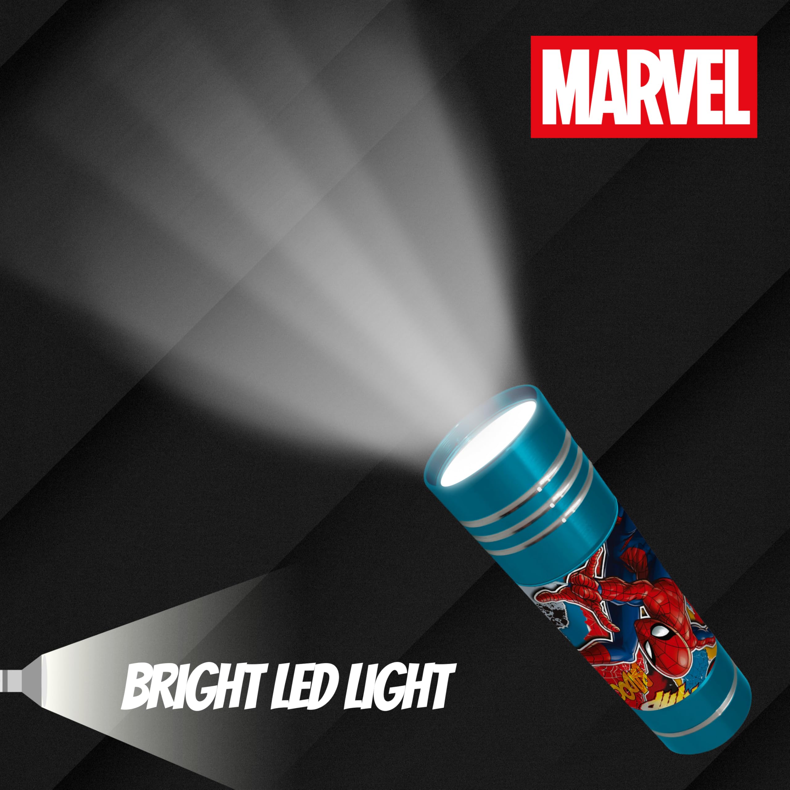 Marvel Spider-Man Mini Torcia, Design Torcia Spider-Man, 9 LED, Include Cinturino da Polso, Regalo per Ragazzi (Blu)