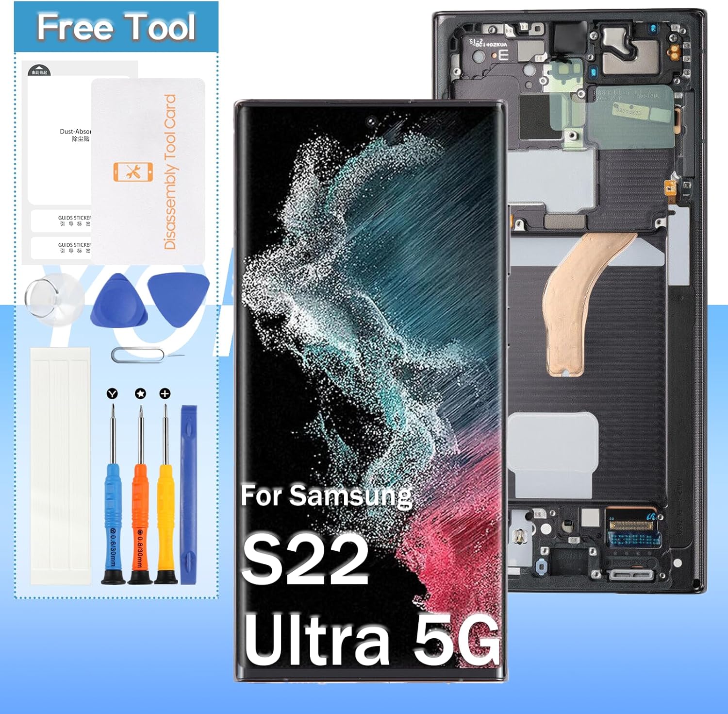 [for US Version] Yondista for Samsung Galaxy S22 Ultra 5G Screen Replacement 6.8" AMOLED SM-G908a, SM-S908u, SM-S908w LCD Display Touch Digitizer Assembly with Tools(Black with Frame)