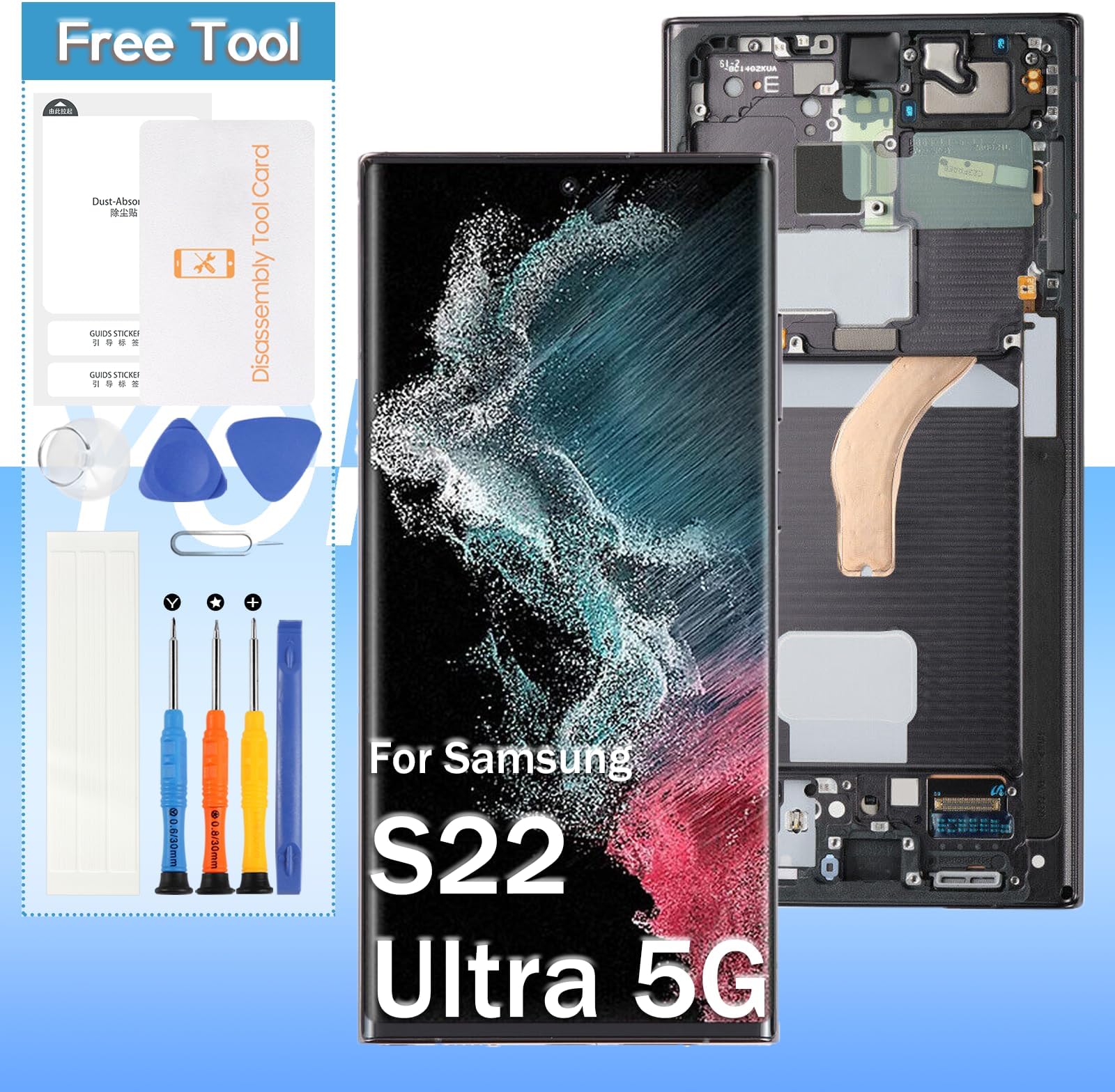 [for US Version] Yondista for Samsung Galaxy S22 Ultra 5G Screen Replacement 6.8" AMOLED SM-G908a, SM-S908u, SM-S908w LCD Display Touch Digitizer Assembly with Tools(Black with Frame)