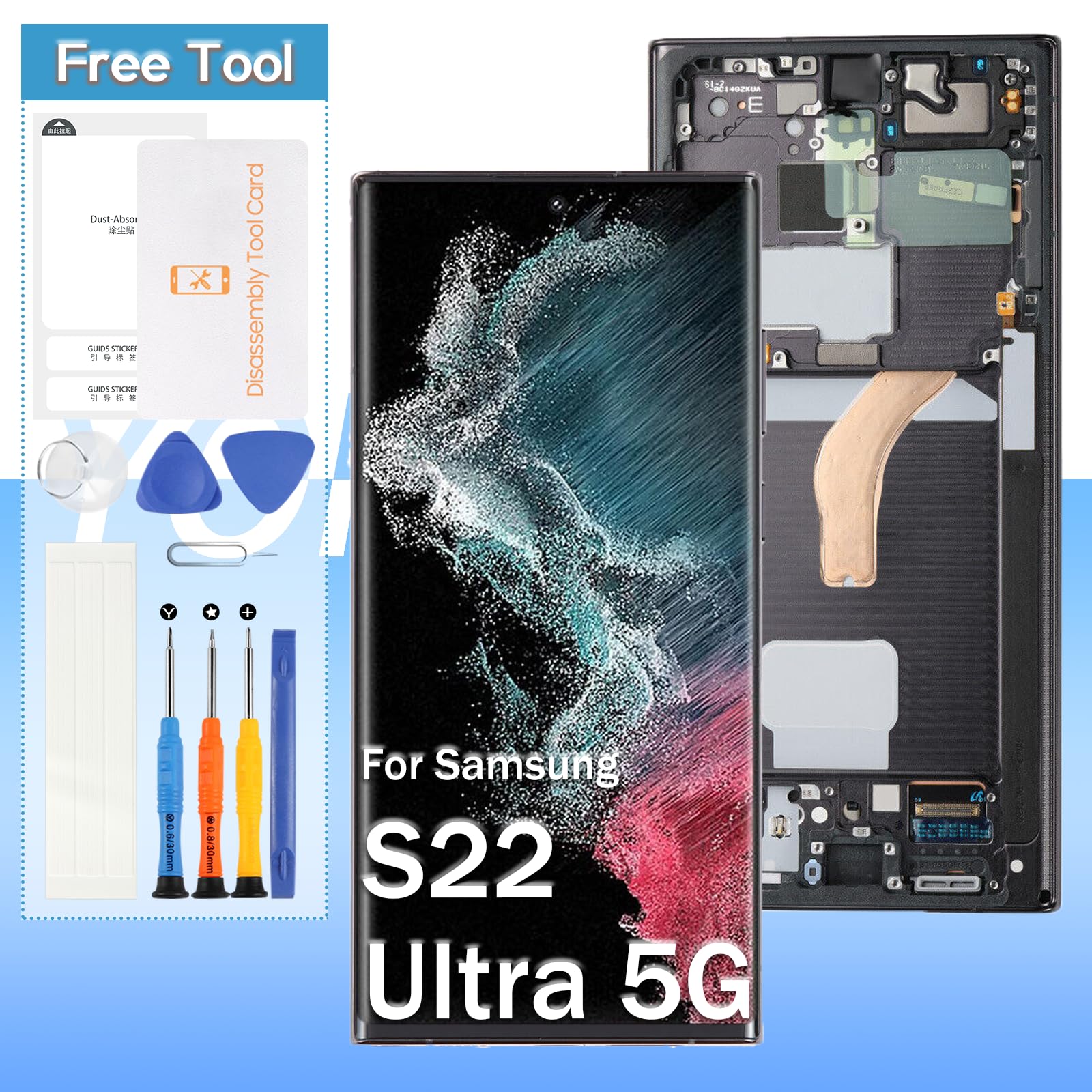 [for US Version] Yondista for Samsung Galaxy S22 Ultra 5G Screen Replacement 6.8" AMOLED SM-G908a, SM-S908u, SM-S908w LCD Display Touch Digitizer Assembly with Tools(Black with Frame)