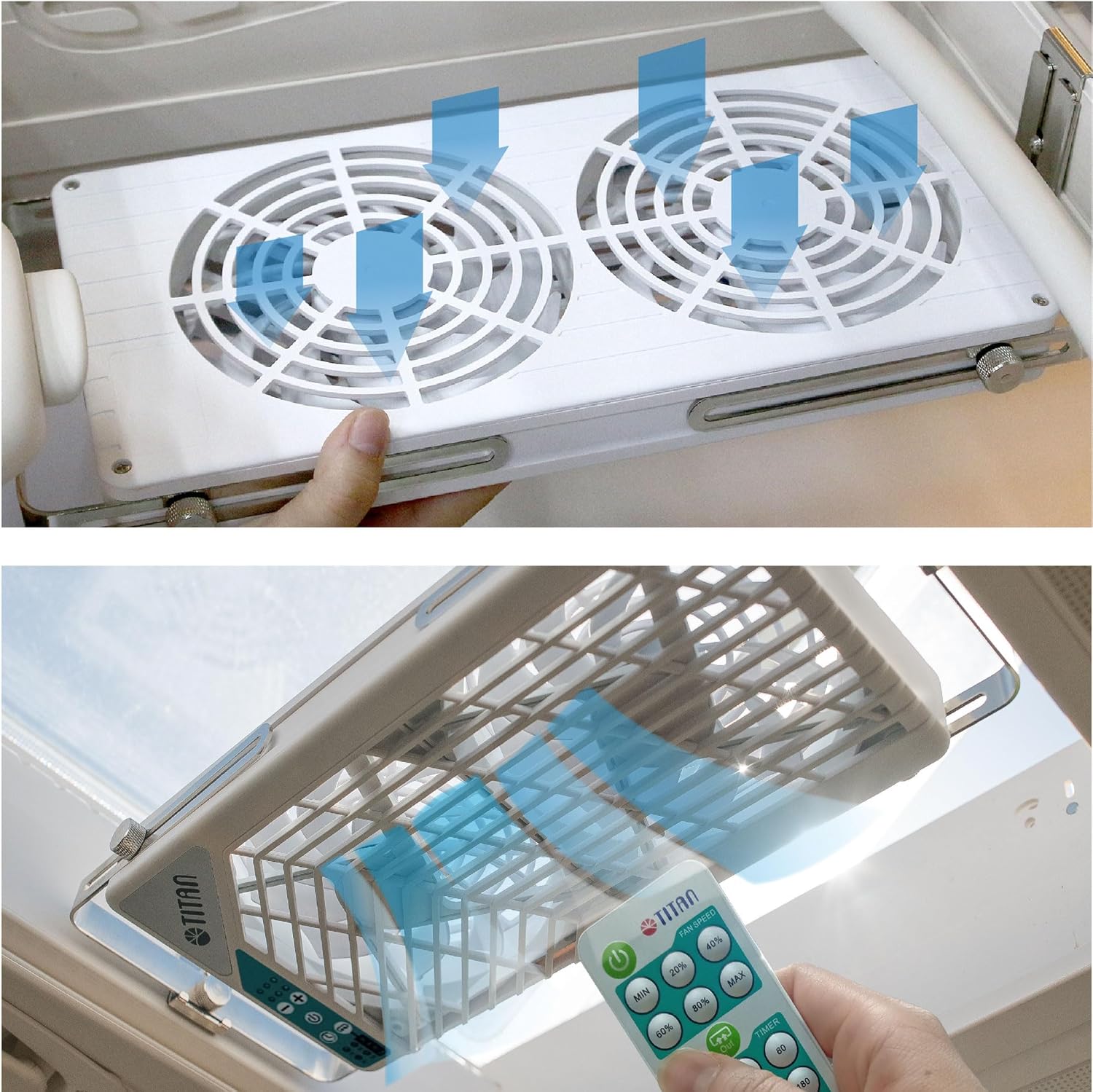TITAN Silent Roof Fan 12V DC 140mm Double Reversible Roof Window fan with Wireless Controller for RV Motorhome -TTC-SC21 Series (TTC-SC21/V4+)